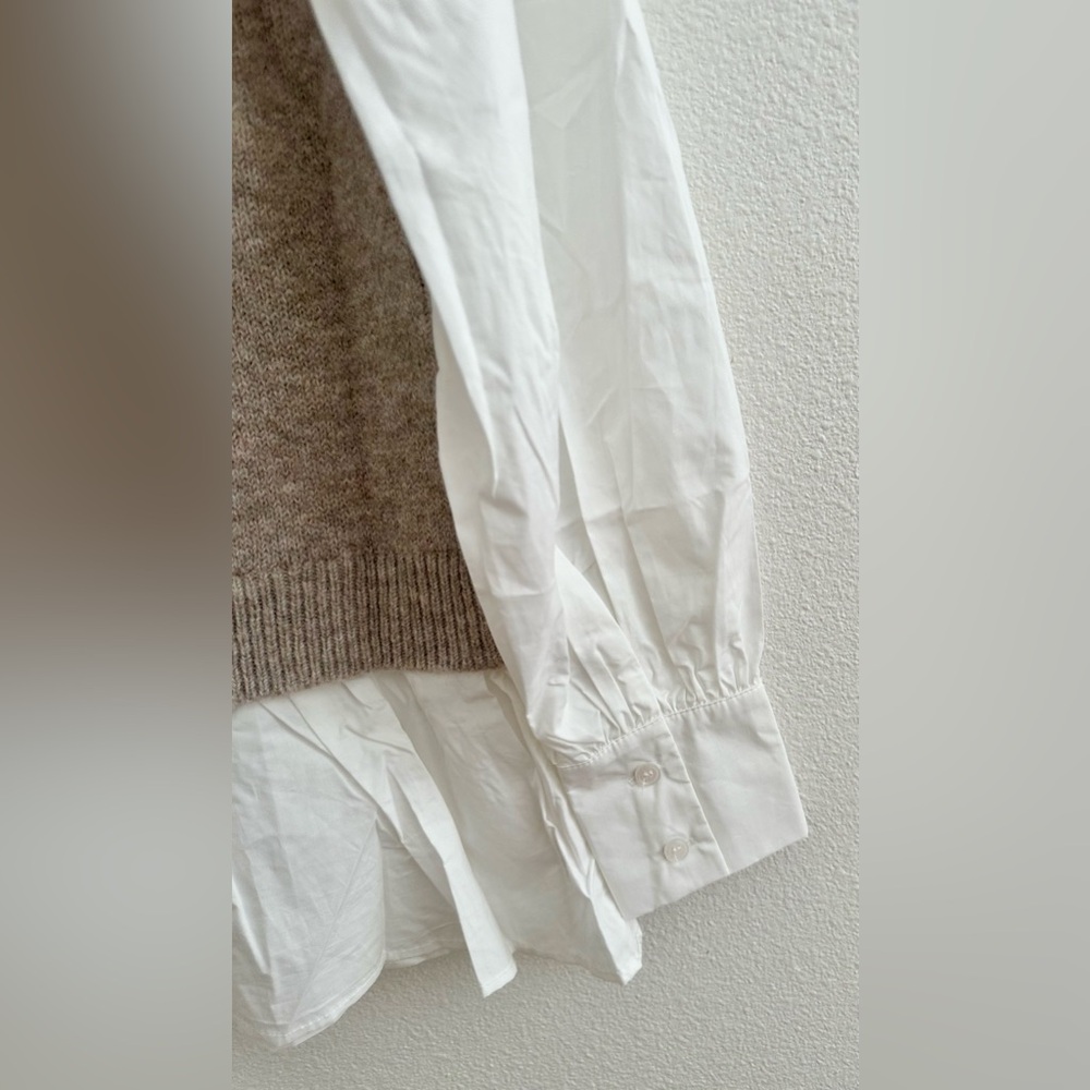 NEW Fate Tan Crew Neck Cable Knit Sweater Vest with Attached white Blouse - Picture 6 of 7